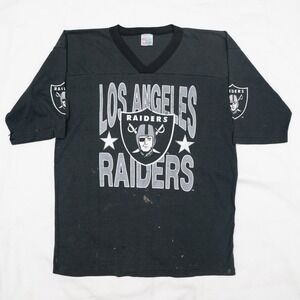 Vintage Raiders NFL Shirt XL USA Made – 90s V-Neck Graphic Tee with Sleeve Logos